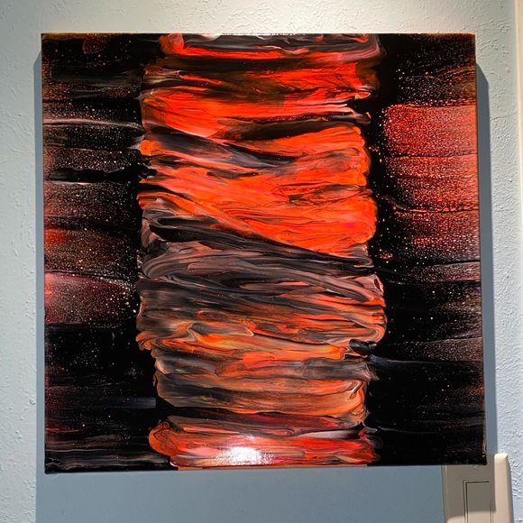 Hand Crafted Other - Hand painted 20x20 abstract Acrylic fluid art canvas painting neon and black